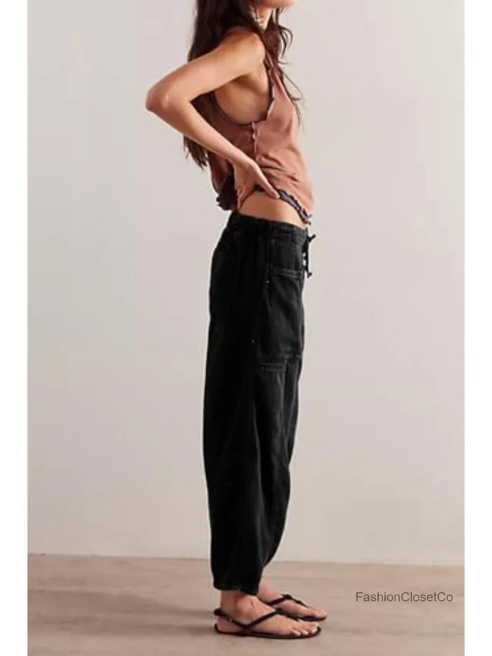 Womens Barrel Jeans Elastic Drawstring Loose Wide Leg Cropped Denim Pants Y2k - Picture 2 of 6